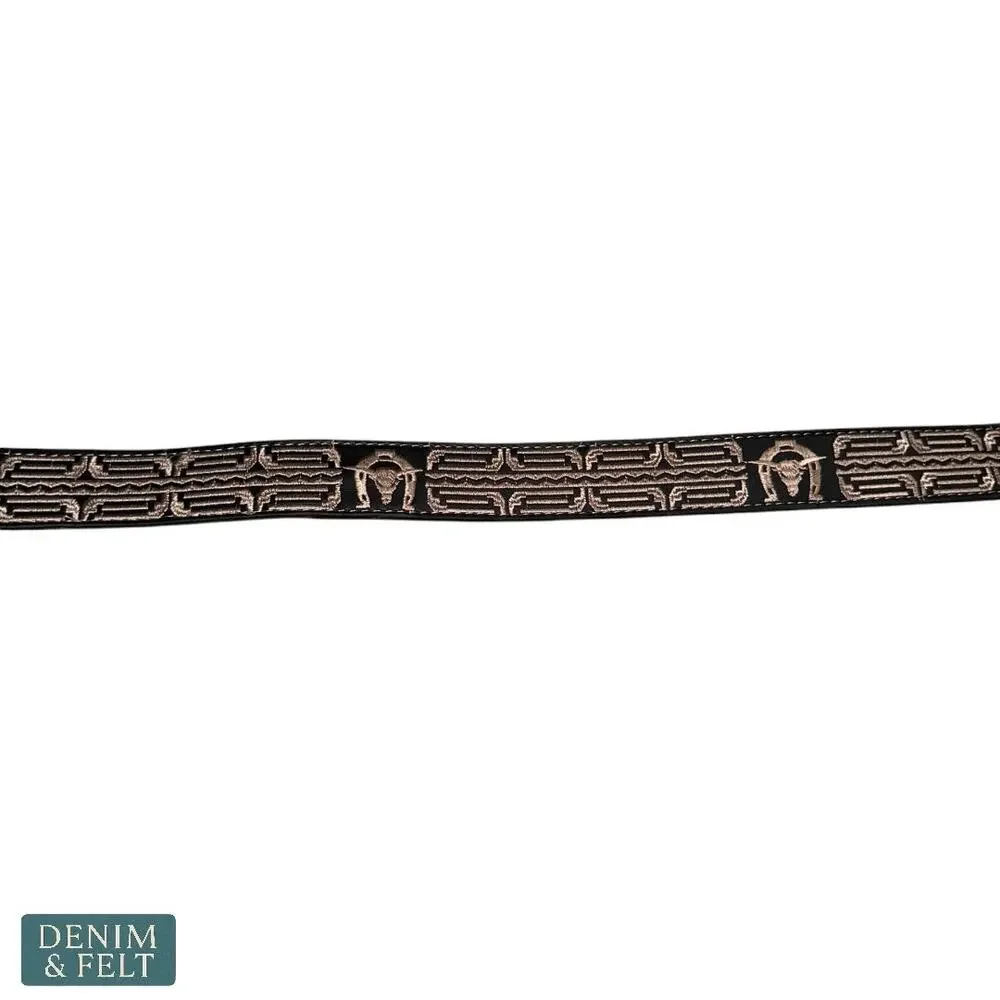 NEW Cinturon Montoro Black Leather Western Belt Bull Embroidered‎ Buckle Mens 42